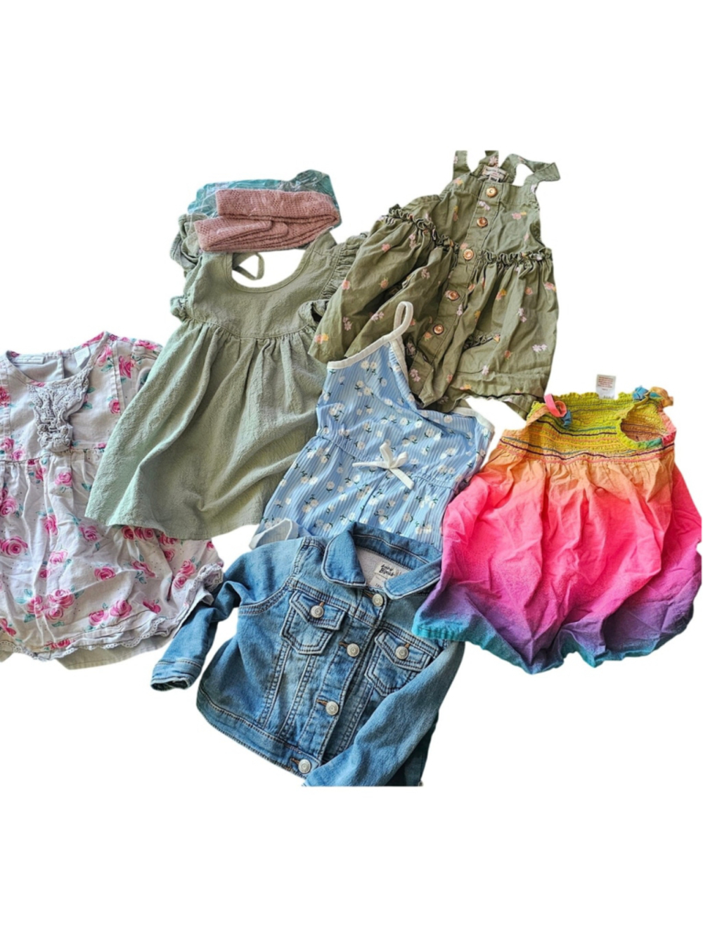 4 dresses 1 romper jean jacket baby girl lot summer bundle 18 months mixed brand